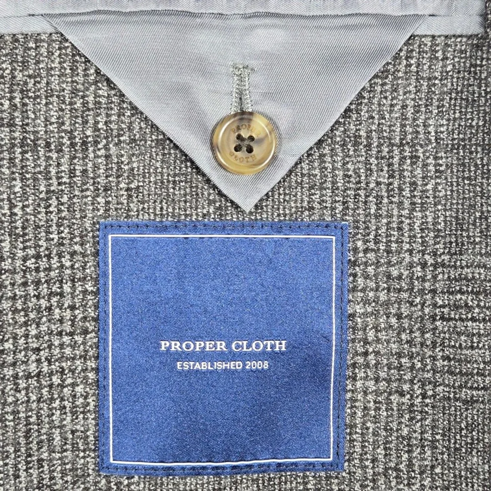 Proper Cloth Sport Coat Mens 42R Gray Glen Check Wool Marlane Extra Fine Merino